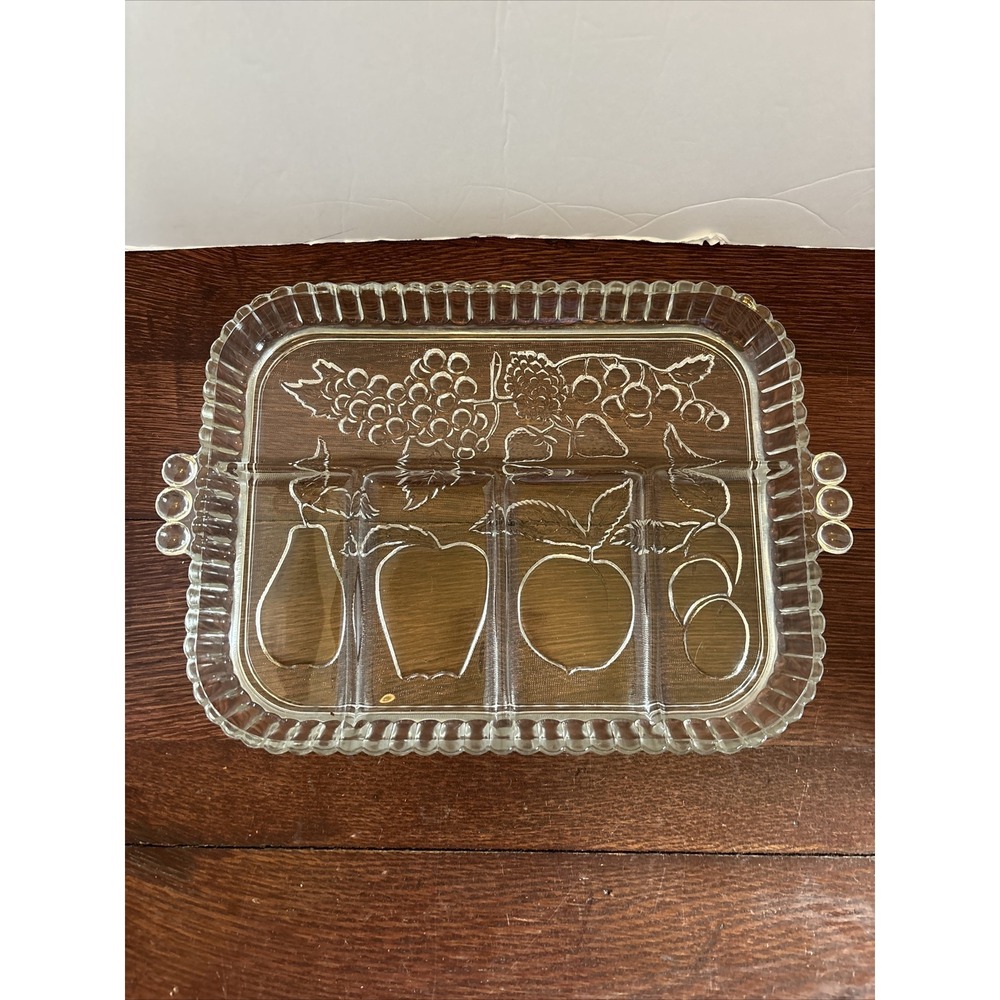 Vintage Clear Glass Divided Fruit Serving Tray Relish Dish Scalloped Edge 12.5in